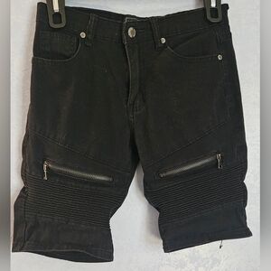 🟡 OLD SKOOL Boys Rouched Ribbed Zipper Jean Skinny Shorts 14